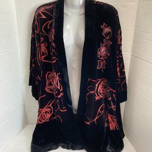 Drapers and Damons Missy Burnout Kimono Top Silk Blend Open Front one size black